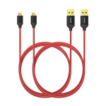 [2-Pack] Anker 3ft / 0.9m Nylon Braided Tangle-Free Micro USB Cable with Gold-Plated Connectors for Android, Samsung, HTC, Nokia, Sony and More (Red)